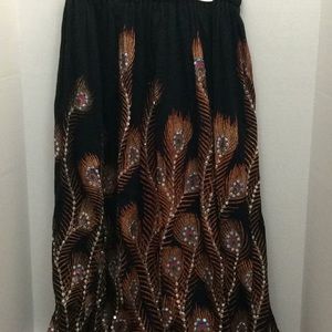 Bohemian Peacock Silver Sequence Maxi Skirt